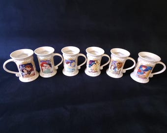 Vintage Disney Store Exclusive Ceramic Coffee Mug Cup Set of 6 12 oz Rare
