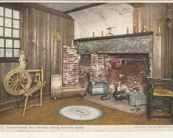 Vintage Real Photo The Kitchen Paul Revere House Boston Mass MA 1910 Antique Old