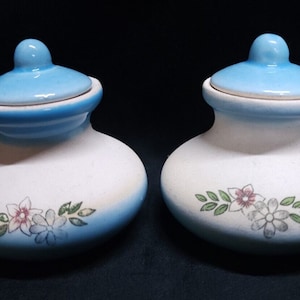Lot of 2 Kitchen Ceramic Spice Bottle Seasoning jars With Lids Floral Design