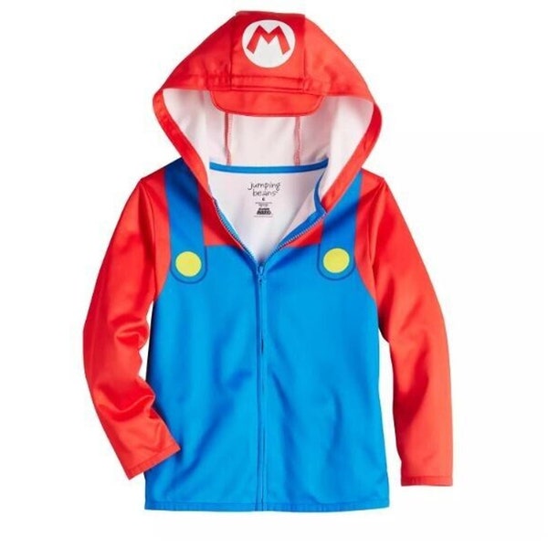 Super Mario Bros Kids Youths Costume Fleece Sweater Hoodie Zip Up Jacket Size 6