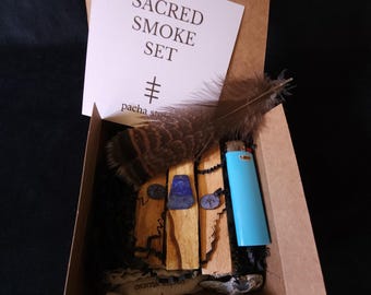 New Sage Gift Box Sacred Set Smudge Kit Self Care Home Clearing Palo Santo Wood