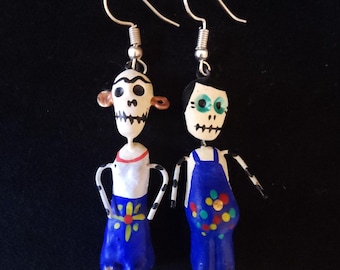Women Dia de Muertos Day of the Dead Frida Kahlo and Diego Rivera Dangle Earrings Halloween Jewelry Fashion