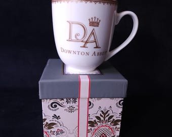 Downton Abbey 2014 World Market Gold and White Coffee Mug Teacup Tea Cup w/ Box