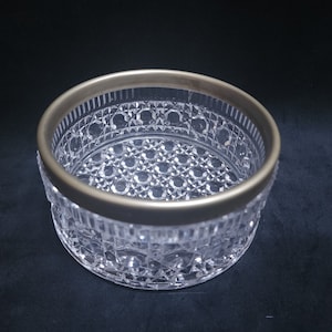 Vintage English Button and Cane Crystal Bowl with Silver Plated Rim Candy Dish