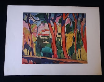 1940s After Maurice De Vlaminck The Red Trees Print Swiss Offset Lithograph Art