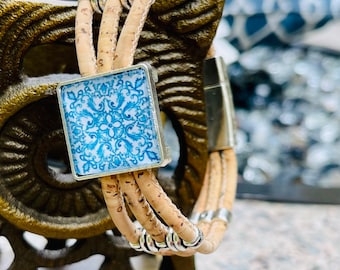 Armband van natuurlijke kurk met Portugese tegelkraal