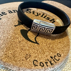Men&#39;s and Women’s Natural Cork Bracelet with Antique Flat Magnetic Clasp. Vegan Leather. Send to friend, Gift for Him