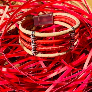 Natural Cork Red and Beige Bracelet Best Gift for Her Send to friend!
