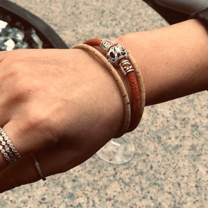 Natural Cork Bracelet with a Marble Design Bead.  Great Valentines Gift! send to a friend!