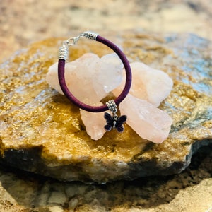 Natural Cork Bracelet with Purple Butterfly Pendent, Great Gift! Send to a friend!