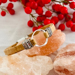 Natural Cork Bracelet with Ring connector best gift to her send to Friend