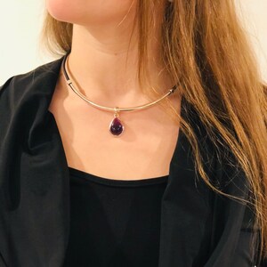 Natural Cork Necklace with a Solid Pear Amethyst with 925 Sterling Silver Handmade Pendant
