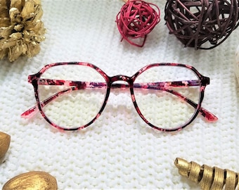 Oversized Blue Light Glasses: Ruby Frame, 70s 80s Style