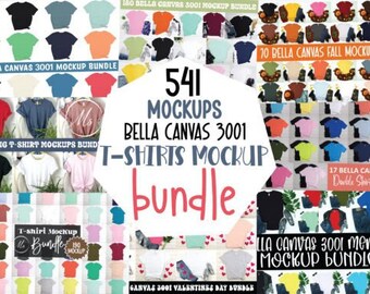 Bella Canvas 3001 Cotton All Colors Bundle T-Shirt Mockup. Model Mockup. Short Sleeves.Flat lay instant download