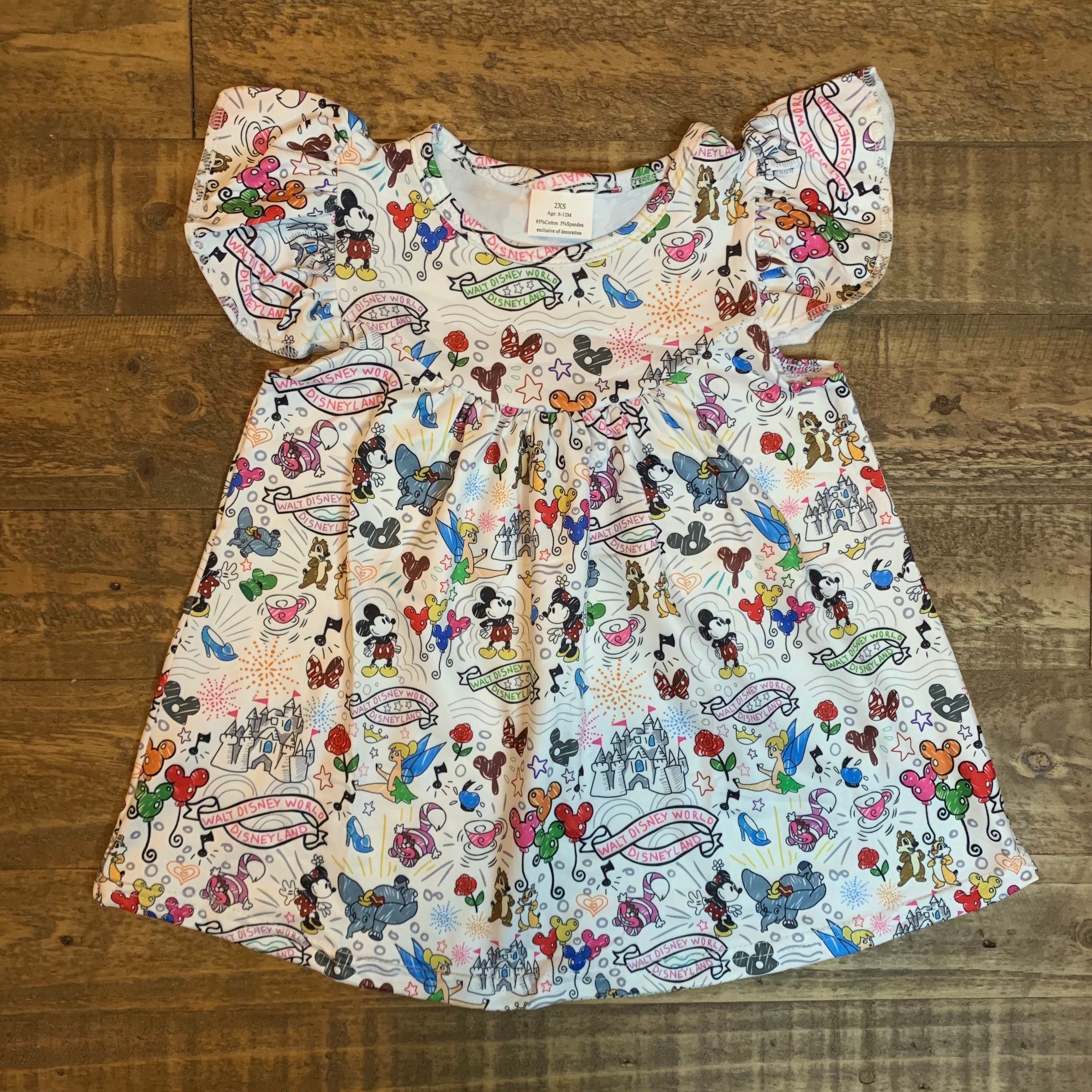 READY TO SHIP! Disney Flutter Dress Mickey Minnie Disney Sketch