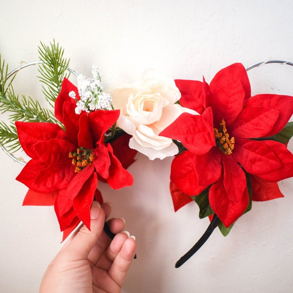 Navidad rojo Poinsettia Floral iluminar las orejas de disney wire