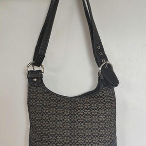 Coach Signature Black Leather Trim Slip Crossbody Bag