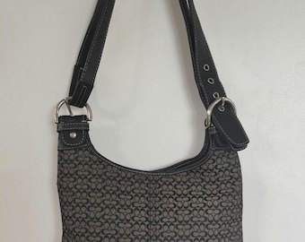 Coach Signature Black Leather Trim Slip Crossbody Bag