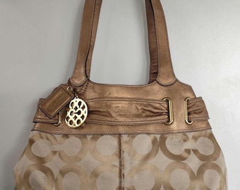 Coach Shoulder Bag Beige Metallic Canvas