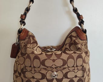 Vintage Coach Signature canvas shoulder bag with leather trim