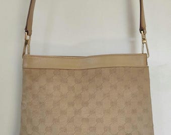 Gucci Vintage Monogram Canvas and Cream Leather Tote Bag