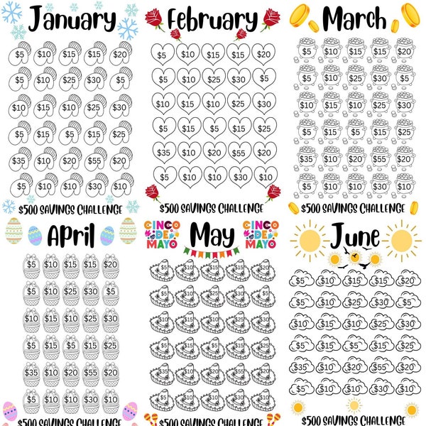 Monthly Savings Challenge Printable Tracker Files | Budget Binder A6 size | Cash budget | Budget Binder