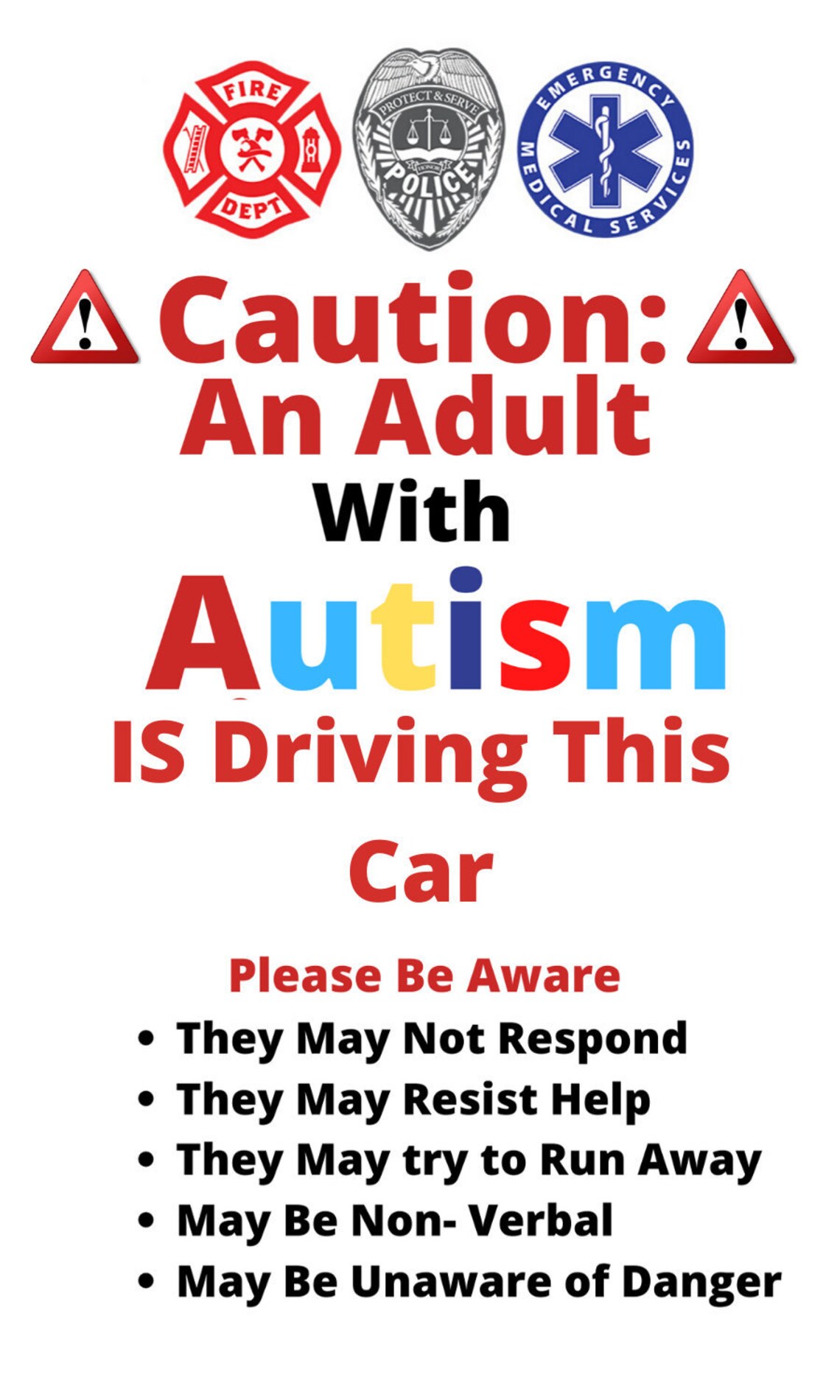 2 for 1 Adult with Autism Driving Car Safety Decal First Etsy