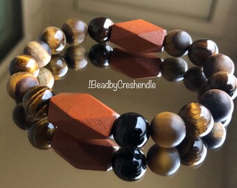 Matte Tigers Eye with Black and Wooden Accents