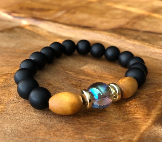 ブラックとブラウンのガラスビーズアクセントブレスレット - Etsy 日本