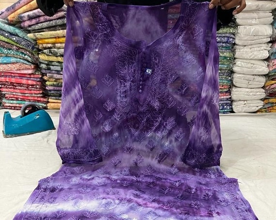 FREE INNER Georgette Kurta Lucknow Chikankari Handmade Chikan Kurti Ethnic Embroidery Women's Clothing Dresses Gift For Her
