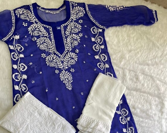 Ethnic Lucknow Chikankari Georgette Kurti set Chikan Embroidery handwork Kurta Kameez handcrafted Women Wear Party wear