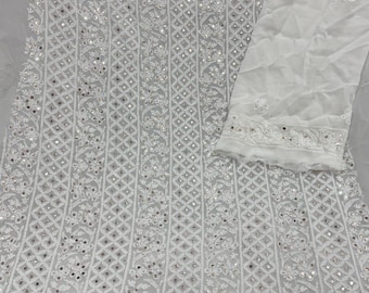 Handmade Chikankari Mukaish Viscose Georgette Suit: Dyeable Embroidered Ethnic Wear