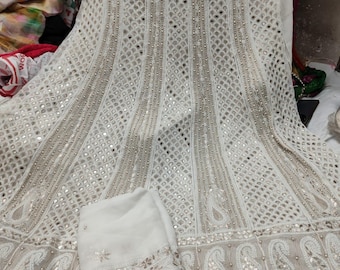 Handmade Chikankari Anarkali Kurti: Viscose Georgette, Gotta Patti & Mirror Work