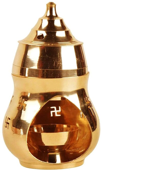 Brass Incense Burner/Camphor Lamp (Gold_6 Inch X 3 Inch X 3 Inch