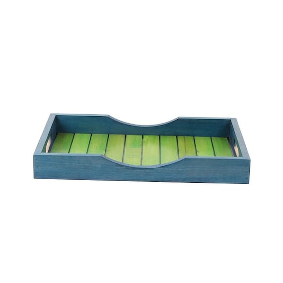 Hand painted wooden serving tray - Green coloured designer sheesham wood tray for home, kitchen, bar, restaurant - tray- multipurpose tray