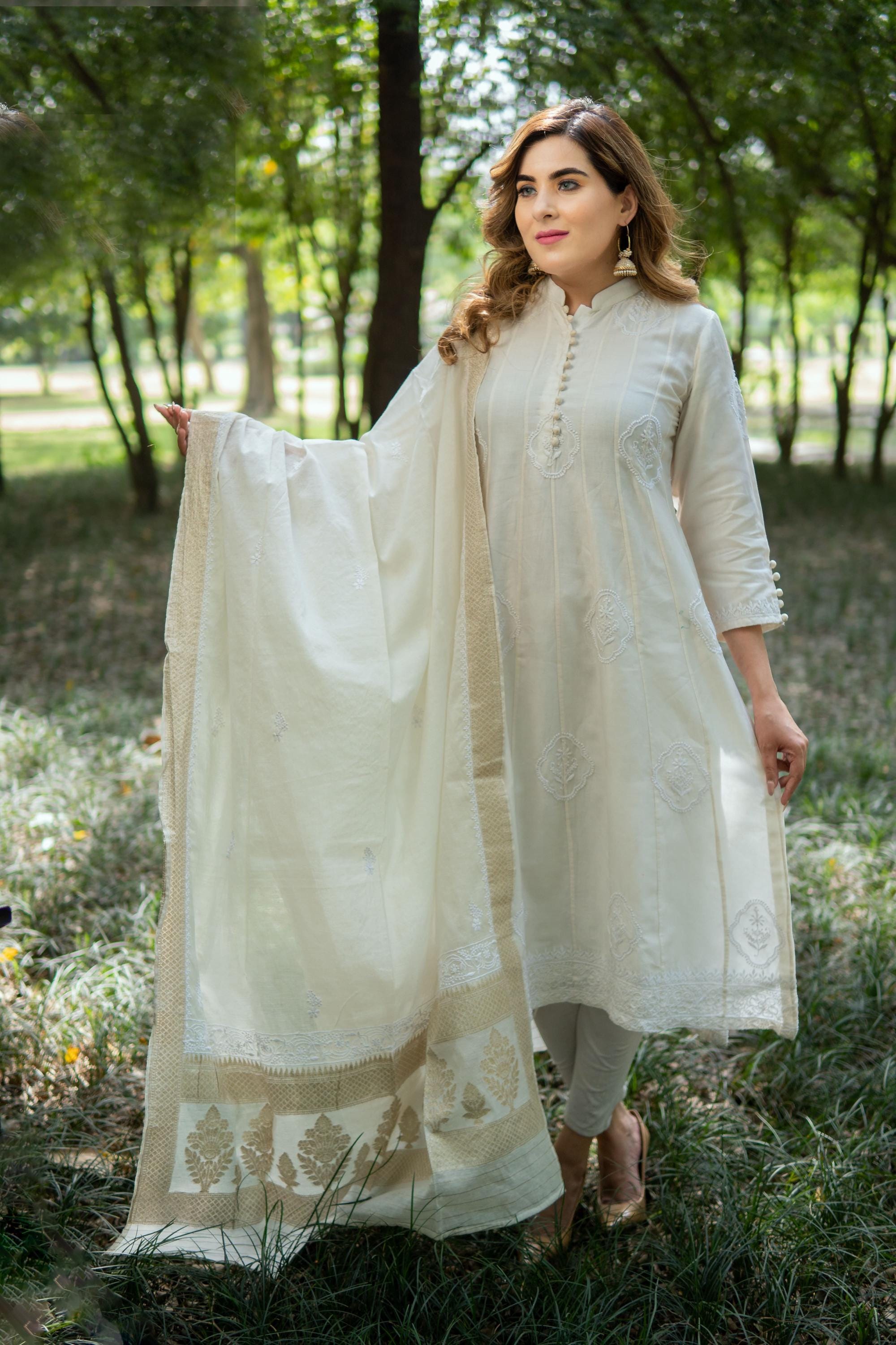 Women's Lucknowi Handcrafted Cotton Chikankari Dupatta - HONC0169830