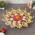 Gold Plated Diya Urli Bowl - 14 inch Metal Floral Decor