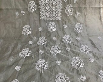Elegant Floral Chikankari organza unstitched kurti for women