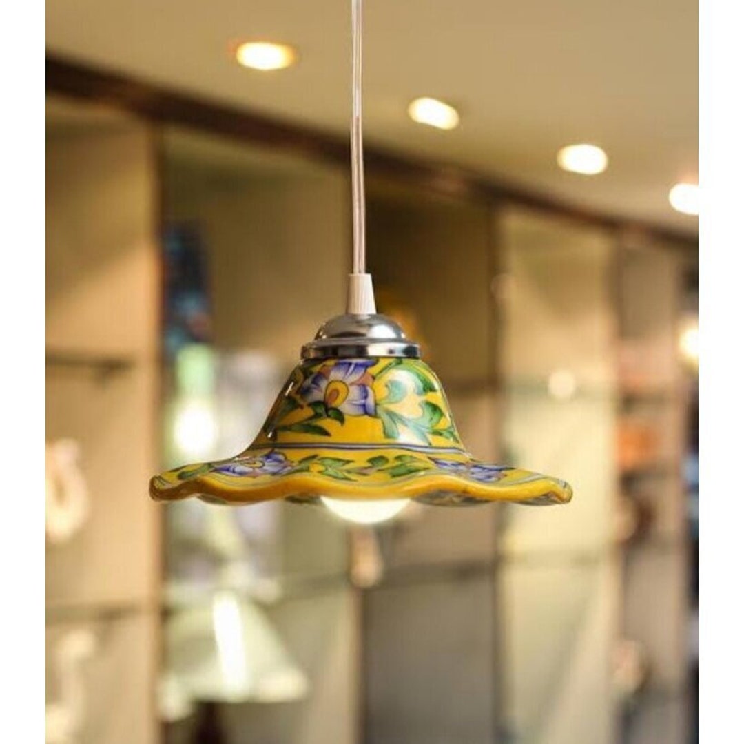 Blue Pottery Hanging Lamp Handpainted Ceramic Pendant Light Etsy — free download