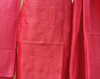 Traje sin costura de algodón y seda Chanderi con bordado a mano de Chikankari, Salwar Kameez bordado a mano, trajes de diseñador para mujer
