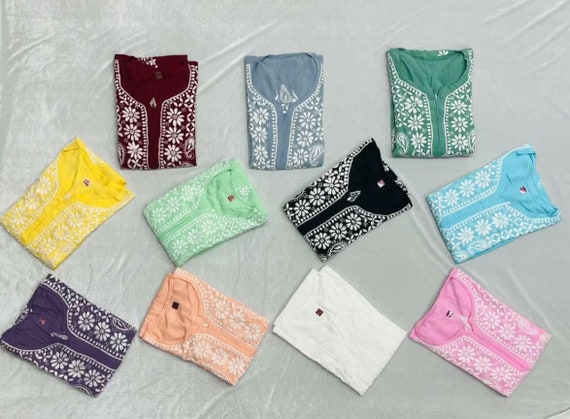 HOLI SPECIALAnuna Premium Chikankari Hand Embroidered Modal Cotton Kurti With Plazoo| Cotton Kurta Set for Women | Handmade Kurta For Summer