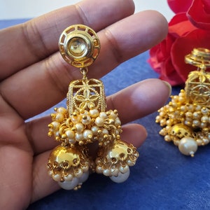 Chaandbali Earrings - Indian Jewelry - Indian Jhumki - Indian Bridal Jewelry - Indian Earrings - Ethnic Jewelry - Kundan - Jhumki