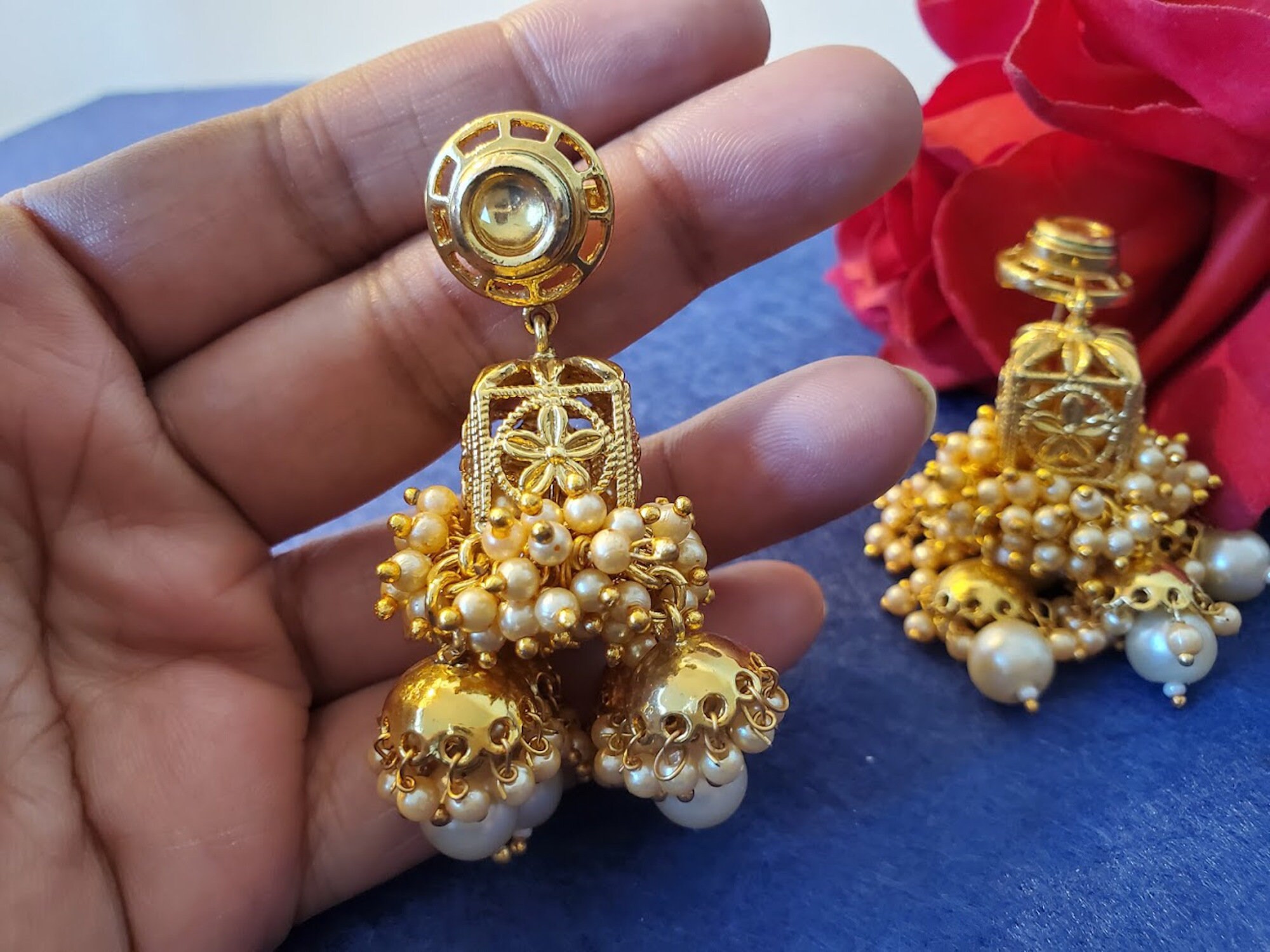 Pendientes Chaandbali Joyería india Jhumki indio Joyería nupcial india
