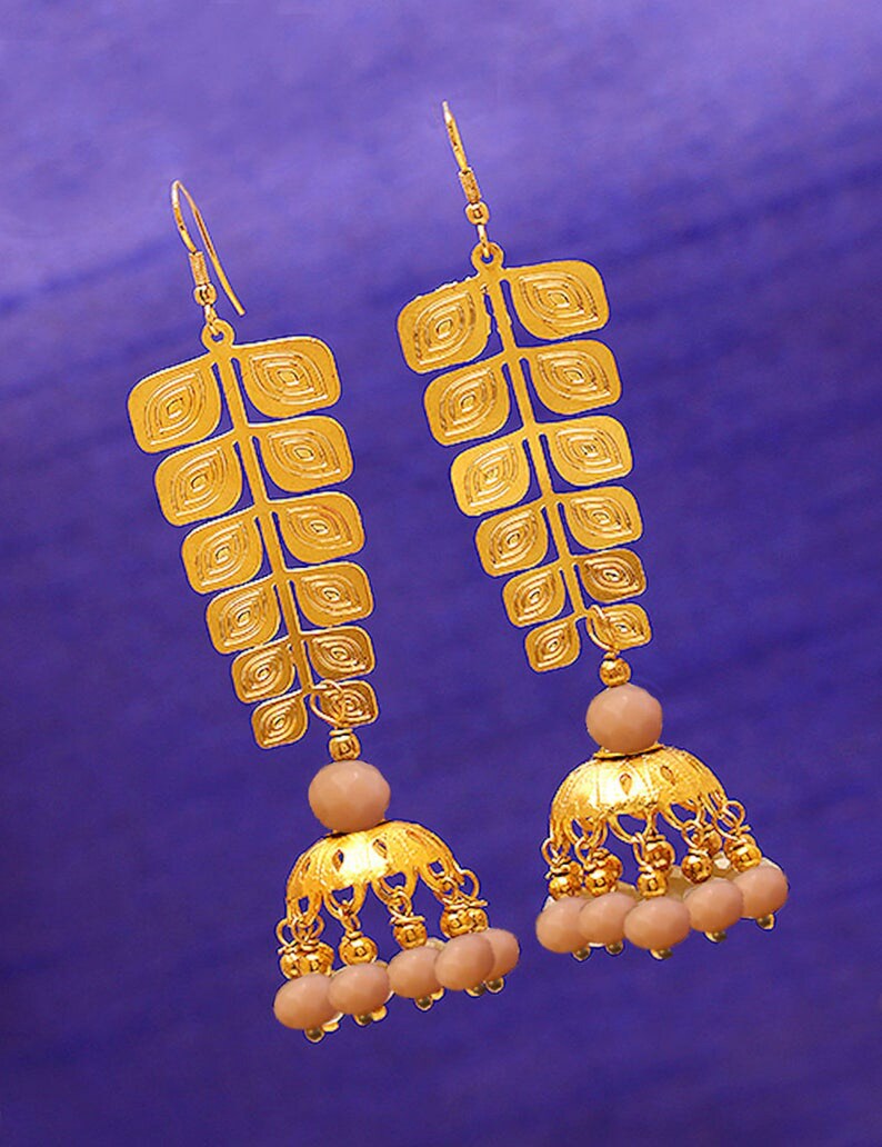 Leaf Design Jhumki Earrings-Indian Jewelry-Indian Fashion-Indian Bridal Jewelry-Indian Earrings-Ethnic Jewelry