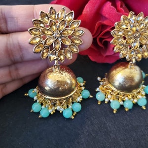 Chaandbali Earrings - Indian Jewelry - Indian Jhumki - Indian Bridal Jewelry - Indian Earrings - Ethnic Jewelry - Kundan - Jhoomar