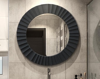 Wood wall art Black Artistic Mirror,Asymmetrical Mirror, Rustic Wood Frame Mirror,Entryway Hallway Mirror,Waterproof Wood Round wall decor