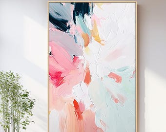 Abstract pastel wall art original flower canvas art Large colorful painting Living Room decor