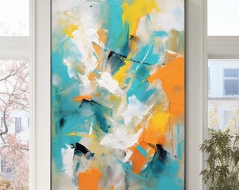 Abstract Teal and Orange Painting: Modern Textured Wall Art