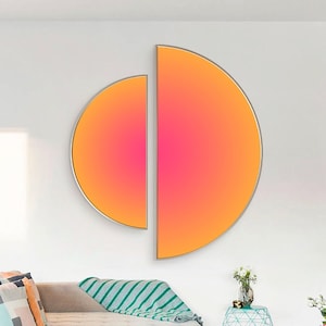 Bright Gradient Wall Art - Geometric Neon Abstract Painting - Unique Pink & Orange Decor