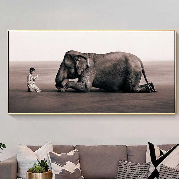 Abstract brown wall art Elephant Prints Animal on Canvas PaintingWall Art,Brown Elephant Portrait ,Large Wall Decor Art,Living Room art